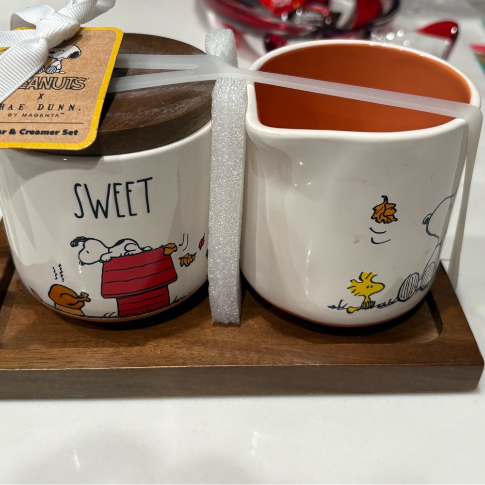Rae Dunn Peanuts Sugar and Creamer Set - White and Orange